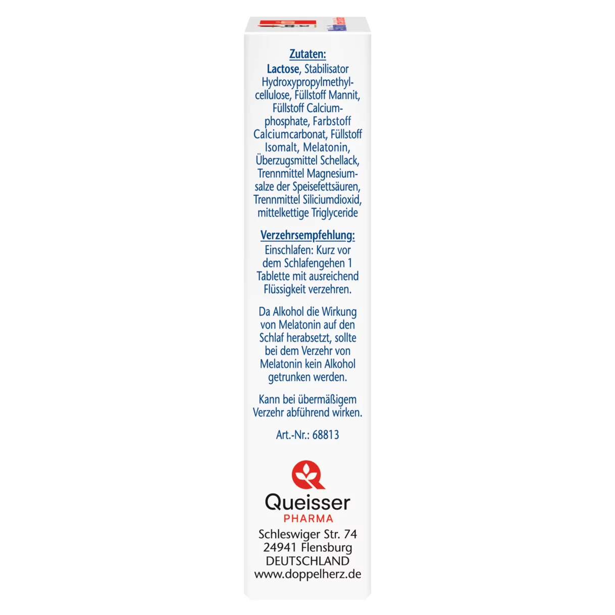 Abbildung der Produktverpackung Doppelherz aktiv Melatonin Seitenansicht links